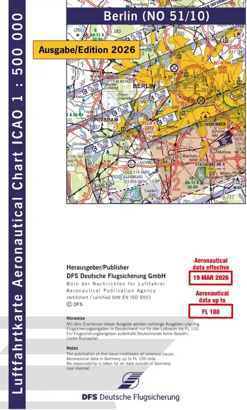 ICAO-Karte, Blatt Berlin (Ausgabe 2026), Motorflug 1:500.000 (Papier) Finale Aktion