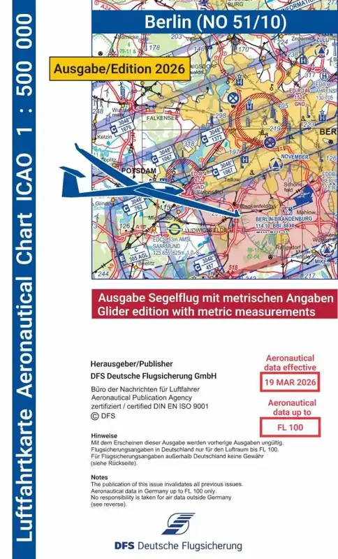 ICAO-Karte, Blatt Berlin (Ausgabe 2026), Segelflug 1:500.000 (Papier) Preis Gesenkt