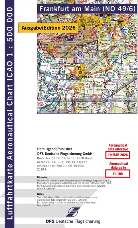 ICAO-Karte, Blatt Frankfurt (Ausgabe 2026), Motorflug 1:500.000 (Papier) Nur Heute