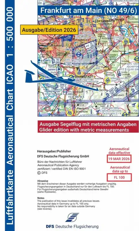 ICAO-Karte, Blatt Frankfurt (Ausgabe 2026), Segelflug 1:500.000 (Papier) Sonderaktion