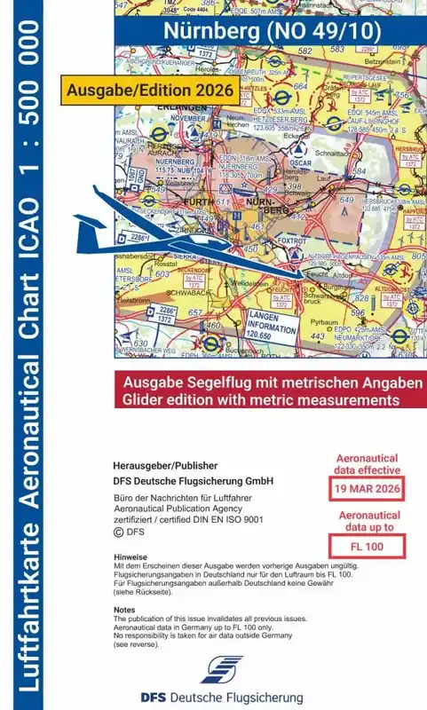 ICAO-Karte, Blatt Nürnberg (Ausgabe 2026), Segelflug 1:500.000 (Papier) Neu