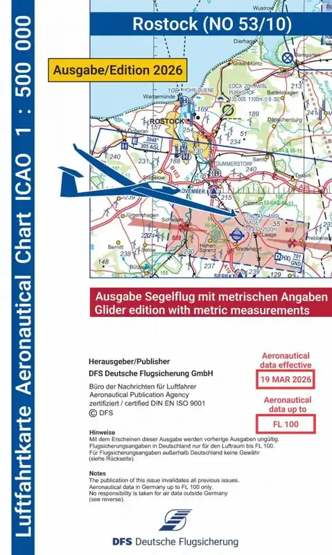 ICAO-Karte, Blatt Rostock (Ausgabe 2026), Segelflug 1:500.000 (Papier) Direktkauf