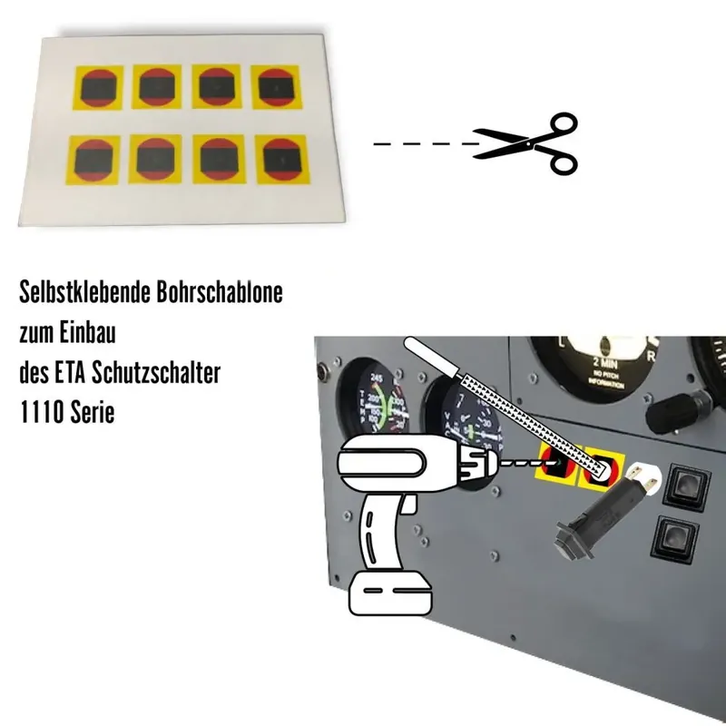 Sonderangebot ETA Schutzschalter 1110 Bohrschablone selbstklebend
