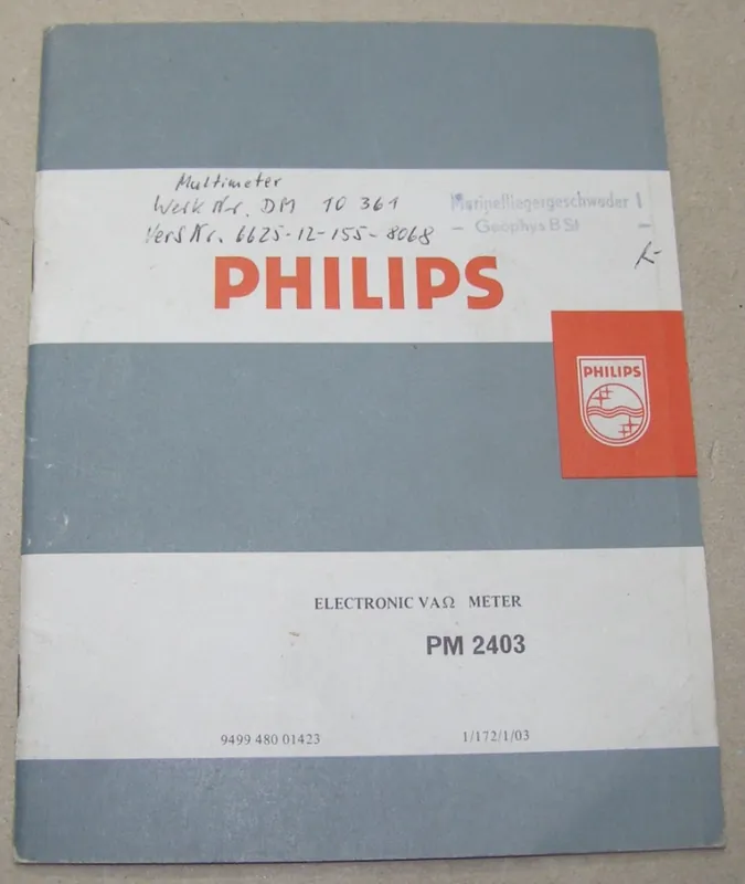 B.127 Handbuch Original Philips Electronic VA Ohm Meter, PM 2403 Sofort Bestellen