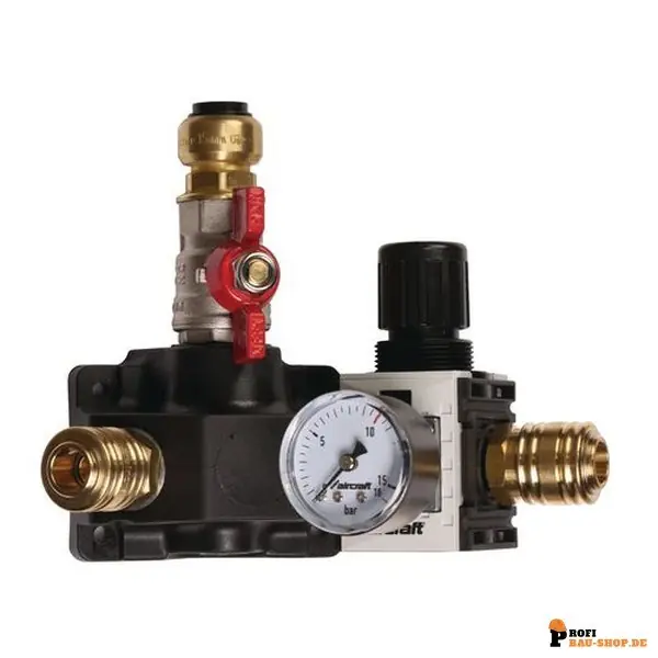 Sonderangebot aircraft 12 bar 18 mm Endverteilerdose mit zwei Einhandkupplungen, Absperrhahn und Druckregler
