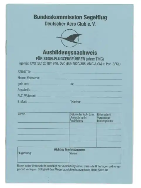 AW.003 Ausbildungsnachweis für Segelflugzeugführer ( ohne TMG ) Preisreduziert