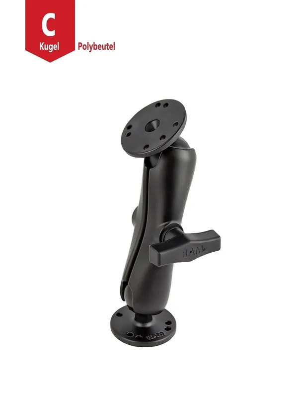Nur Heute RAM Mounts Aufbau-Set - 2x runde Basisplatte (AMPS), mittlerer Verbindungsarm, C-Kugel (1,5 Zoll), im Polybeutel