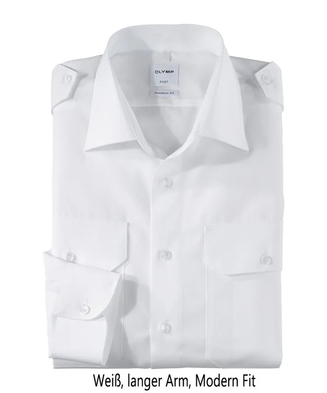 Pilotenhemd weiß - langer Arm, tailliert, modern fit, Größe 42 Top-Preis
