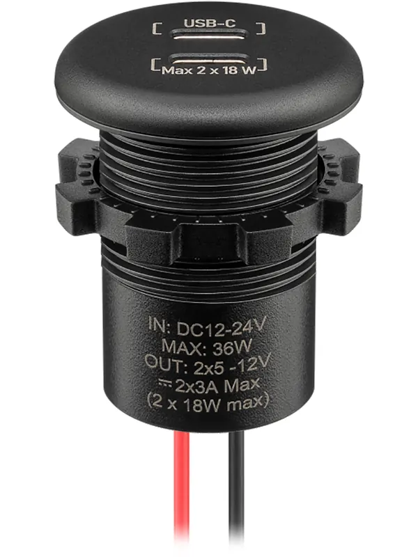 Dual USB-C Einbaucharger mit offenen Kabelenden, Kabellänge 150 mm Sichere Zahlung