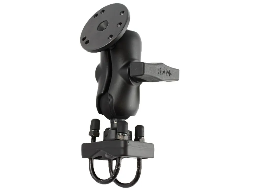 RAM Mounts Set für Lenker/Rohre - C-Kugel (1,5 Zoll), Doppel-Rohrschelle (25,4-31,75 mm), kurzer Verbindungsarm, runde Basisplatte (AMPS) Neu
