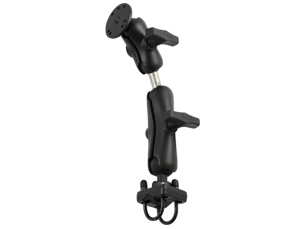 RAM Mounts Set für Lenker/Rohre - Doppel-Klemmschelle, mittlerer Verbindungsarm, Doppelkugel-Adapter, kurzer Verbindungsarm, runde Basisplatte (AMPS), Neu