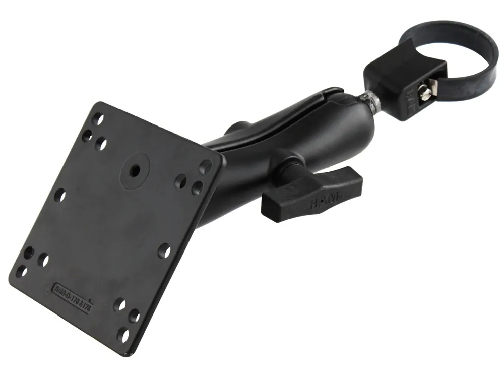 Preisreduziert RAM Mounts Set für Lenker Rohre - Klemmschelle, mittlerer Verbindungsarm, VESA-Platte (75x75 u. 100x100 mm Lochraster), C-Kugel (1,5 Zoll), im Polybeu
