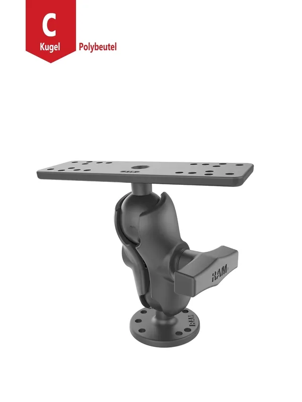 Aktuell RAM Mounts Aufbau-Set - runde Basisplatte (AMPS), kurzer Verbindungsarm, Adapter-Platte (div. Lochraster), C-Kugel (1,5 Zoll), im Polybeutel