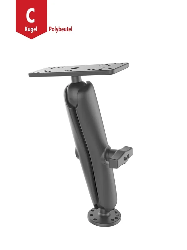 Neu Im Sortiment RAM Mounts Aufbau-Set - runde Basisplatte (AMPS), langer Verbindungsarm, Adapter-Platte (div. Lochraster), C-Kugel (1,5 Zoll), im Polybeutel