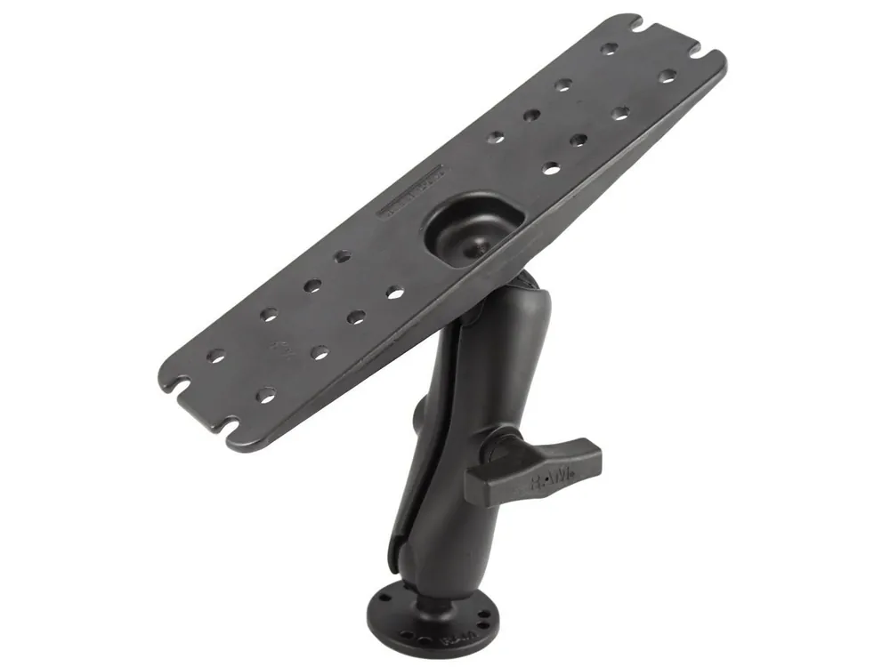 Geprüft RAM Mounts Universal Aufbauhalterung - runde Basisplatte (AMPS), mittlerer Verbindungsarm, Adapterplatte (3 x 11 Zoll), C-Kugel (1,5 Zoll), im Polybeu