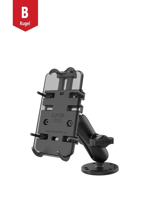 Kracherpreis RAM Mounts Aufbau-Halterung Universal - B-Kugel (1 Zoll), runde Basisplatte (AMPS), mittlerer Verbindungsarm, Universal-Halteschale