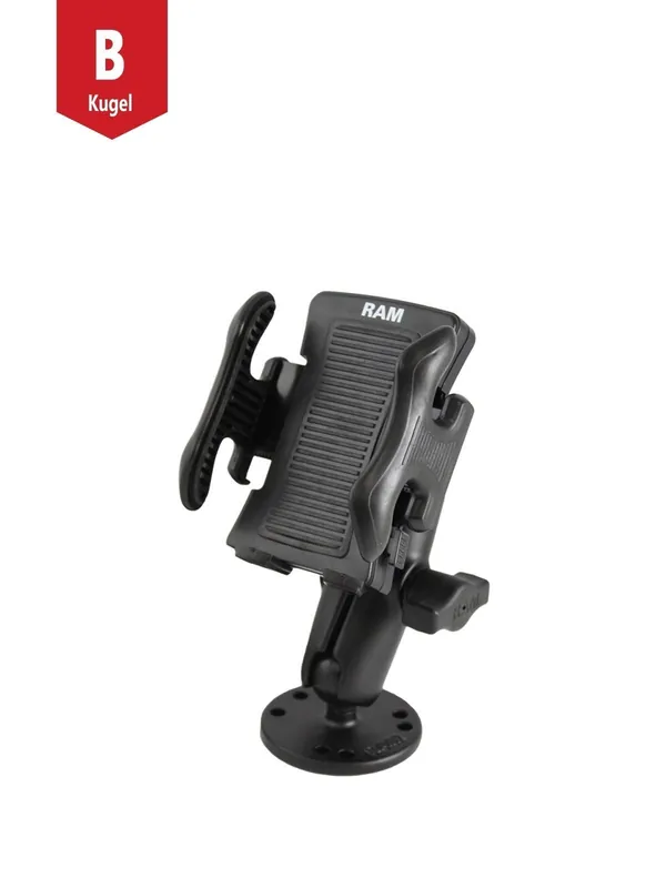 Jetzt Kaufen RAM Mounts Universal Aufbau-Halterung - B-Kugel (1 Zoll), runde Basisplatte (AMPS), mittlerer Verbindungsarm, Universal-Halteschale