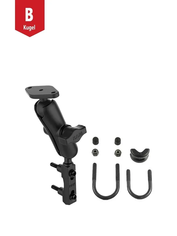 Highlight RAM Mounts Motorrad-Set - B-Kugel (1 Zoll), Basisbefestigung (Lenker/Bremse/Kupplung), mittlerer Verbindungsarm, Diamond-Basisplatte (Trapez)