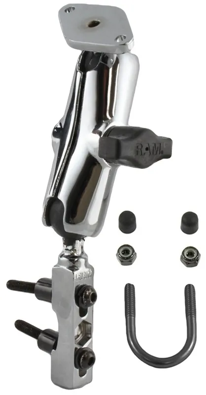 RAM Mounts Chrom-Set für Motorräder - Basisbefestigung (Lenker/Bremse/Kupplung), mittlerer Verbindungsarm, Diamond Basisplatte (Trapez), B-Kugel (1 Zo Direktkauf