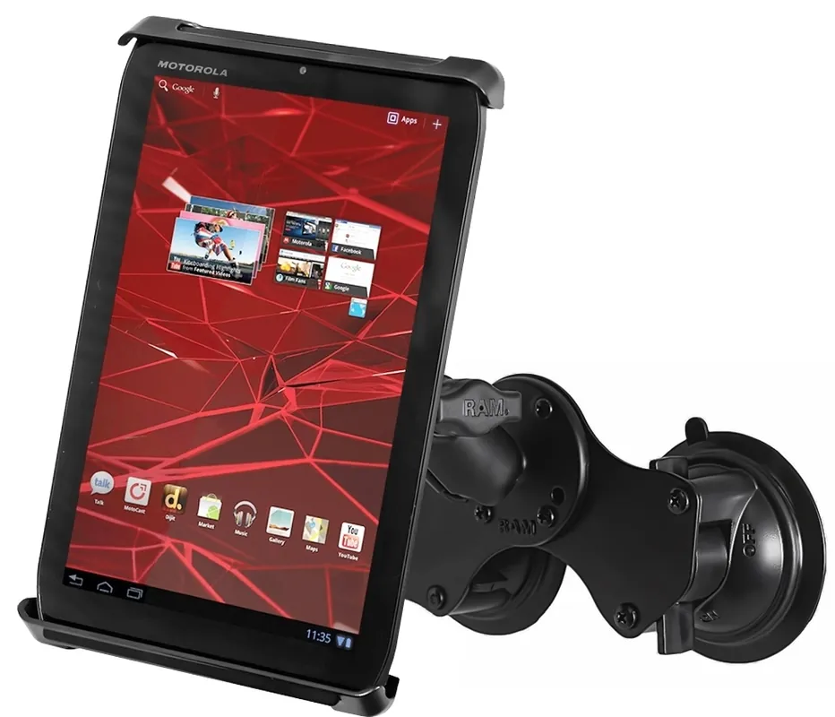 Geprüft RAM Mounts Doppel-Saugfuss-Halterung für kleine Tablets (7 Zoll) - B-Kugel (1 Zoll), Tab-Tite Halteschale, mittlerer Verbindungsarm