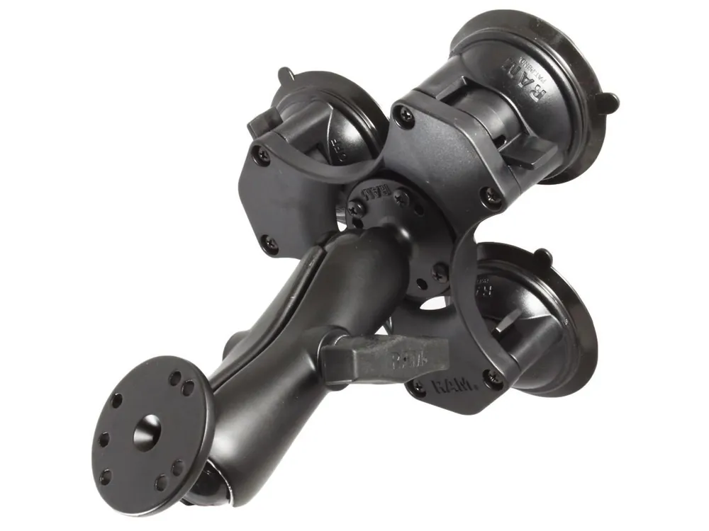 RAM Mounts Triple-Saugfuss mit AMPS-Anbindung - mittlerer Verbindungsarm, 2x runde Basisplatte (AMPS), C-Kugel (1,5 Zoll), im Polybeutel Versand Am Gleichen Tag