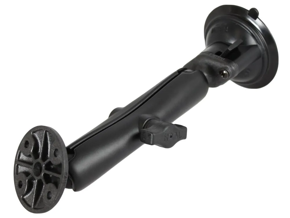 RAM Mounts Verbundstoff Saugfuss-Set mit runder Anbindung - langer Verbindungsarm (Aluminium), Diamond-Basisplatte (Trapez), runde Basisplatte, B-Kuge Zertifiziert