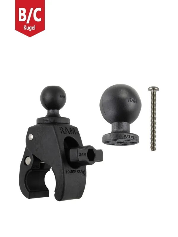 RAM Mounts Tough-Claw Halteklammer (klein) mit Feststellschraube - B-Kugel (1 Zoll), zusätzliche C-Kugel (1,5 Zoll), Durchmesser 15,9-29,0 mm Sichere Zahlung