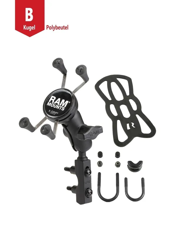 Top-Seller RAM Mounts X-Grip Motorrad-Halterung für Smartphones bis 82,6 mm Breite - B-Kugel (1 Zoll), Basisbefestigung (Lenker/Bremse/Kupplung), kurzer Verbindu