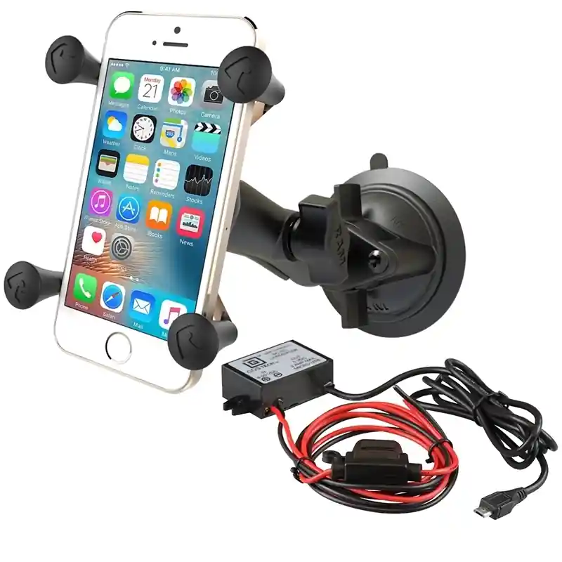 RAM Mounts X-Grip Saugfuss-Halterung für Smartphones bis 82,6 mm Breits - B-Kugel (1 Zoll), mittlerer Verbindungsarm, microUSB Strom-Adapter Meistverkauft