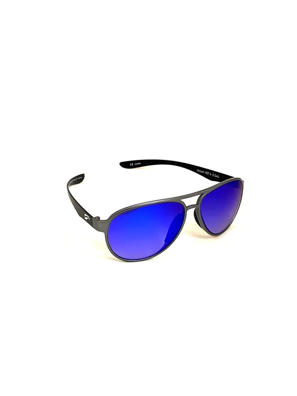 Abverkauf Flying Eyes Sonnenbrille Cooper Narrow (Kestrel) - Rahmen silberfarben mit schwarzen Bügeln, Linsen saphirblau (Verlauf, verspiegelt)