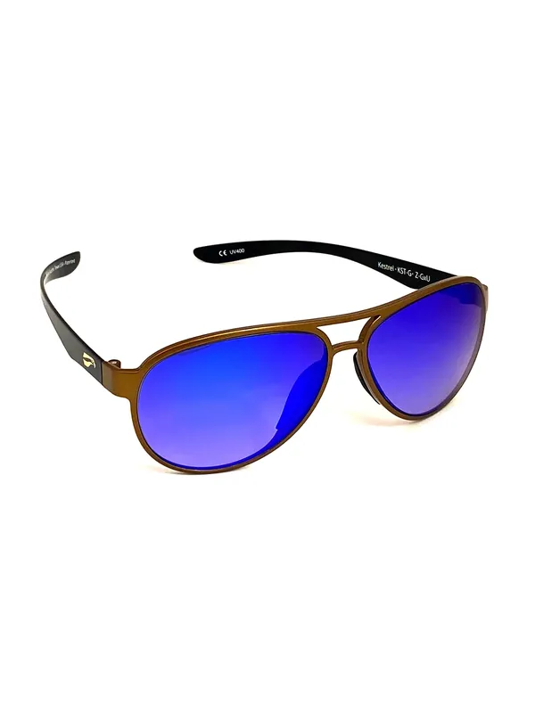 Aktuell Flying Eyes Sonnenbrille Cooper Narrow (Kestrel) - Rahmen goldfarben mit schwarzen Bügeln, Linsen saphirfarben (verspiegelt, Verlauf)