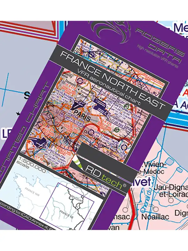 Frankreich Nord-Ost - Rogers Data VFR Karte, 1:500.000, laminiert, gefaltet, 2025 Nur Heute