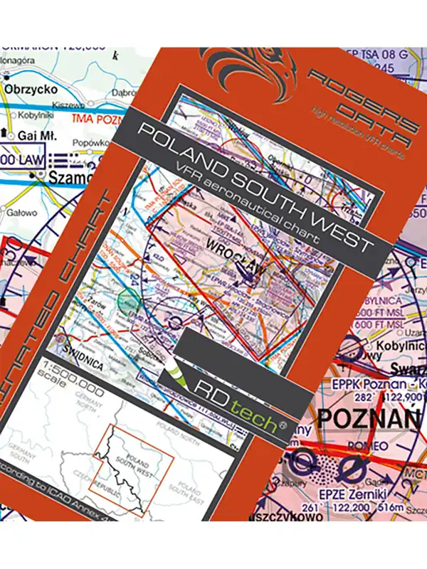 Polen Süd-West - Rogers Data VFR Karte, 1:500.000, laminiert, gefaltet, 2025 Beliebt