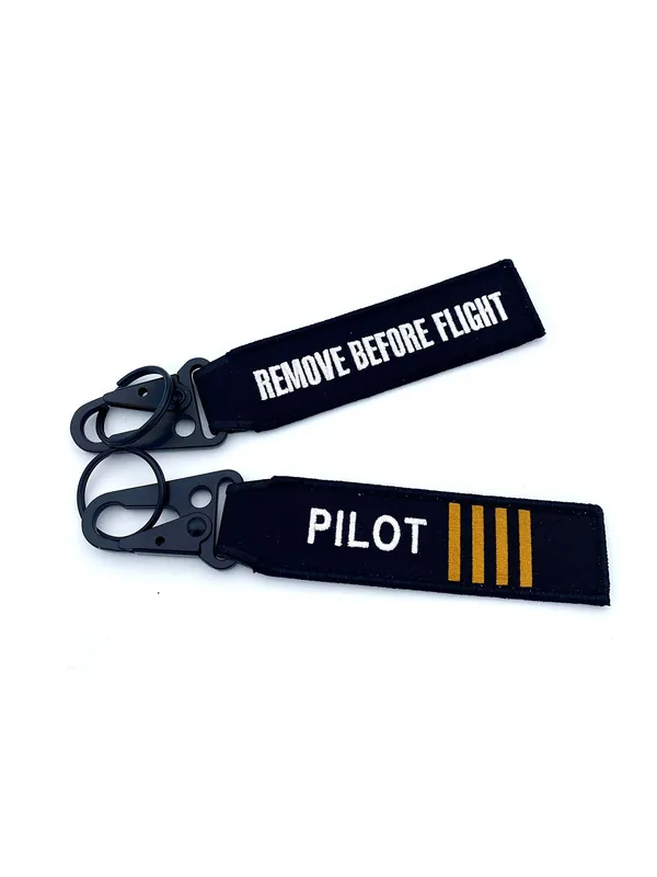 Schlüsselanhänger PILOT (4 Streifen) mit Karabiner - REMOVE BEFORE FLIGHT Super-Preis