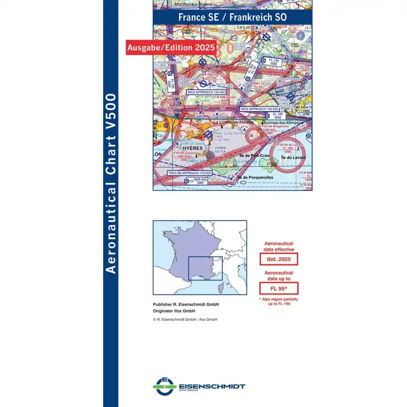 Frankreich Südost V500 VFR-Karte - Papier, gefaltet Sofort Bestellen