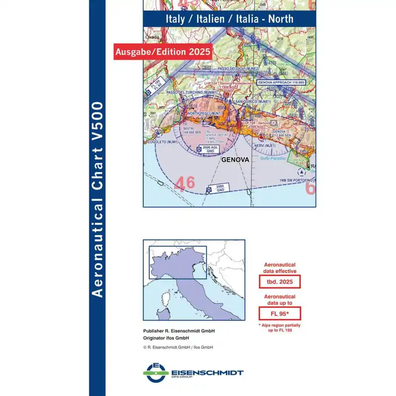 Markenprodukt Italien Nord V500 VFR-Karte - Papier, gefaltet, 2025