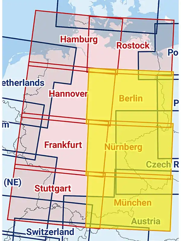 Rabatt Berlin / Nürnberg / München 2026 - Zusammengesetzte ICAO Karte mit Folie
