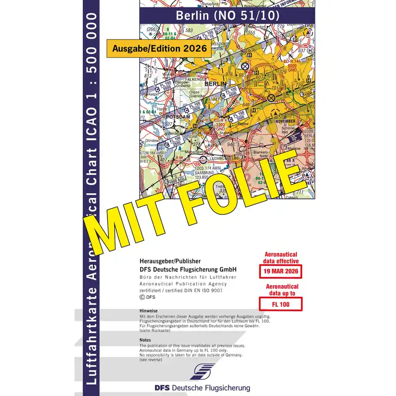 ICAO Motorflugkarte Deutschland, Berlin, 2026, plano, mit Folie Heißes Angebot