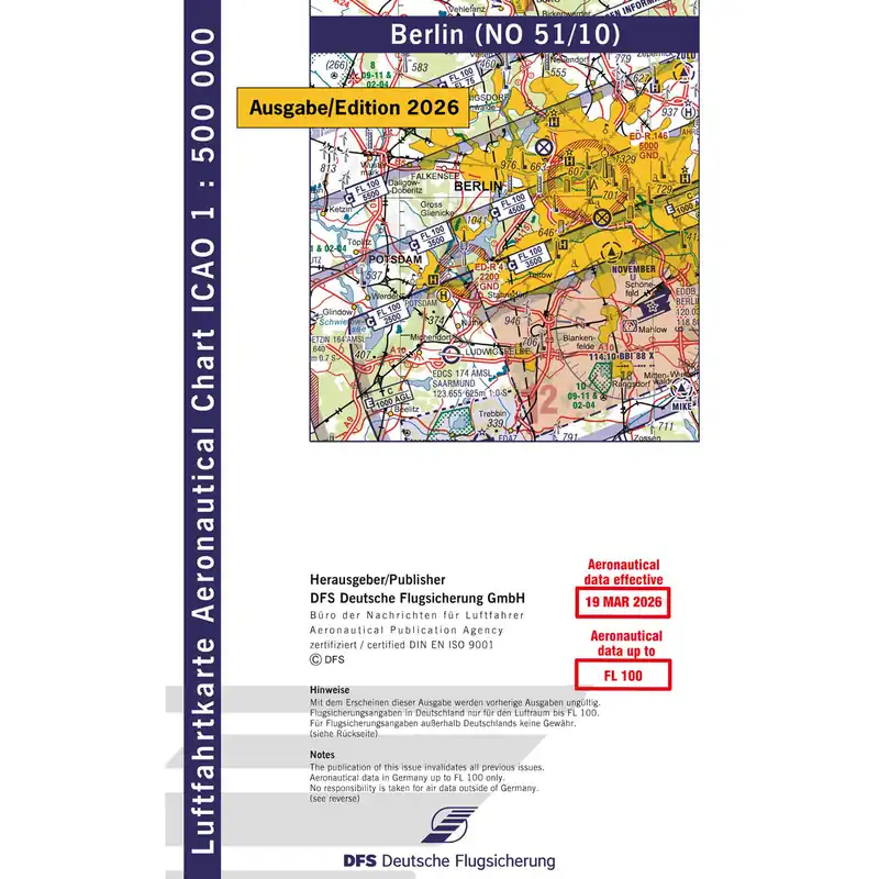 Neu ICAO Motorflugkarte Deutschland, Berlin, 2026, plano, ohne Folie