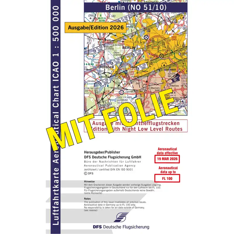 ICAO Motorflugkarte Deutschland, Berlin, 2026, NTFS, gefaltet, mit Folie Bestseller