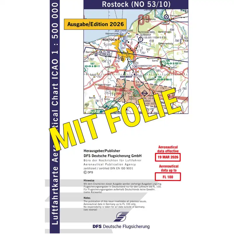 Knallerangebot ICAO Motorflugkarte Deutschland, Rostock, 2026, plano, mit Folie