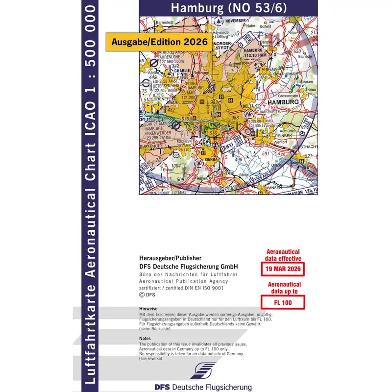 Sonderaktion ICAO Motorflugkarte Deutschland, Hamburg, 2026, plano, ohne Folie