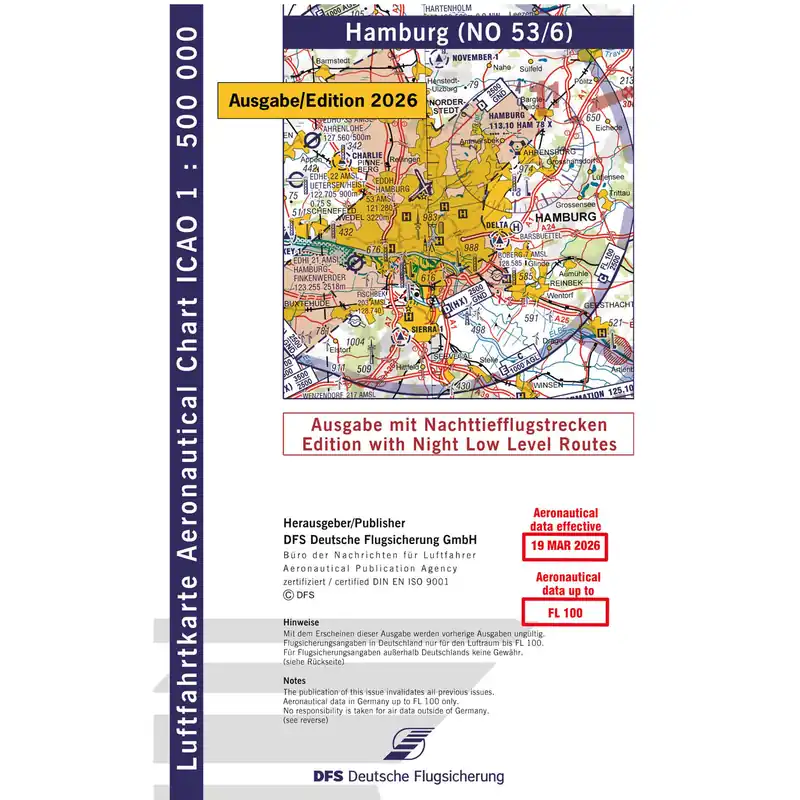 Highlight ICAO Motorflugkarte Deutschland, Hamburg, 2026, NTFS, gefaltet, ohne Folie