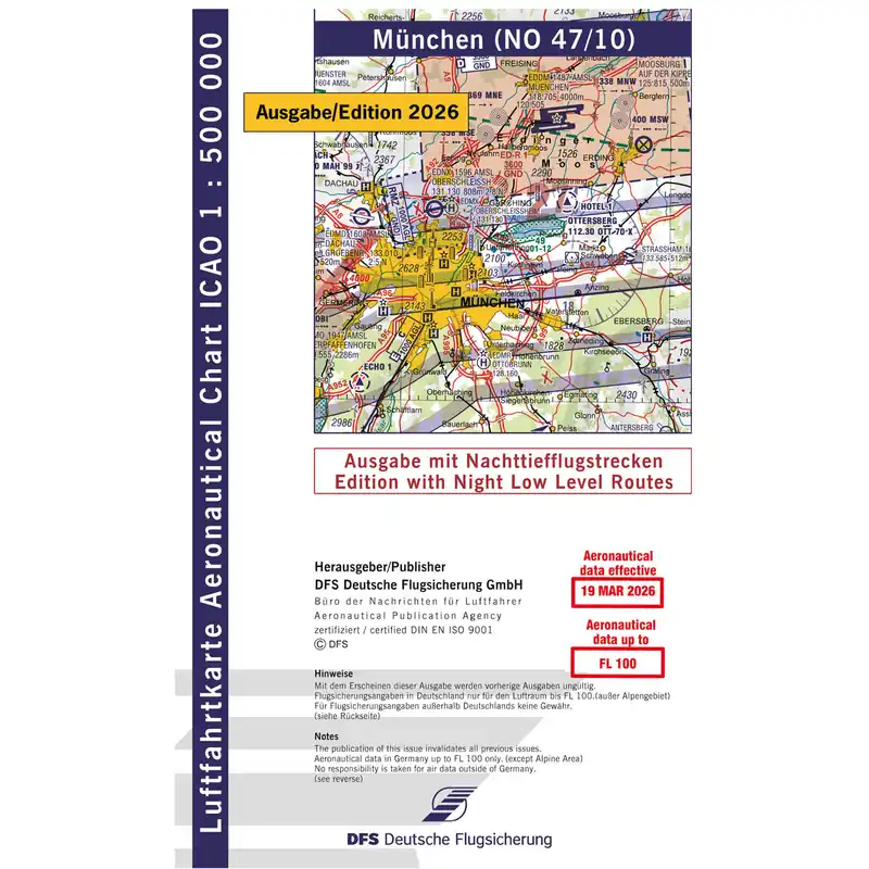 Preis Gesenkt ICAO Motorflugkarte Deutschland, München, 2026, NTFS, gefaltet, ohne Folie