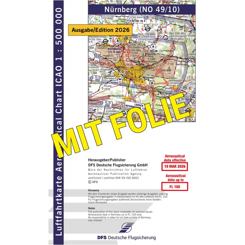 Sonderaktion ICAO Motorflugkarte Deutschland, Nürnberg, 2026, gefaltet, mit Folie
