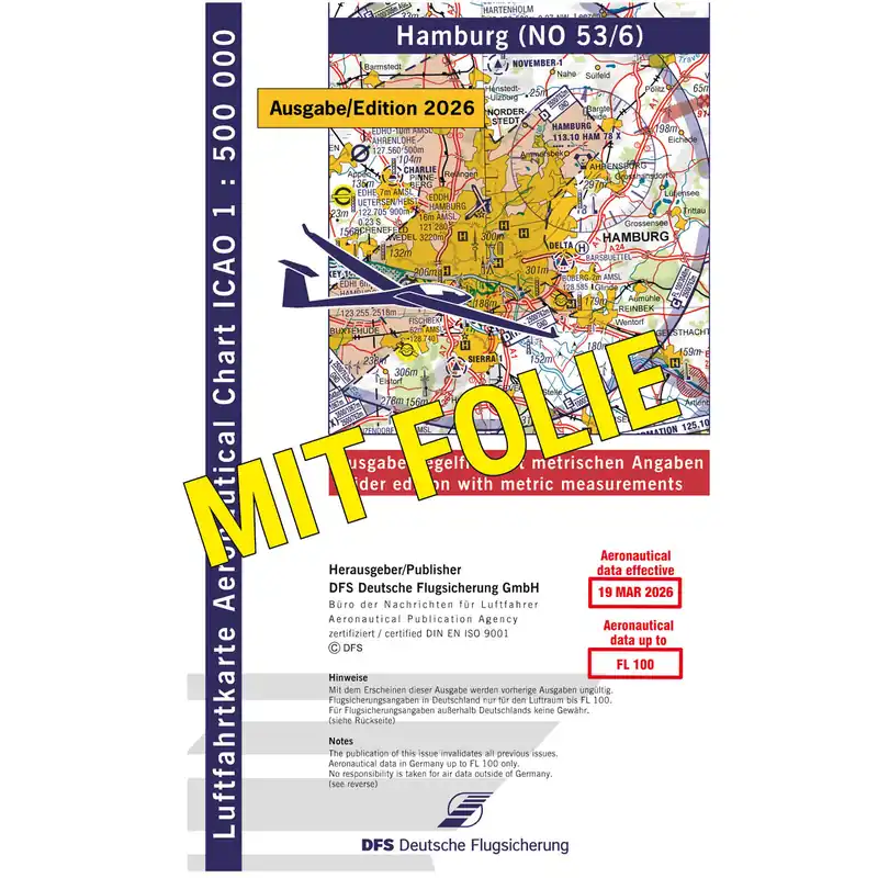 ICAO Segelflugkarte Deutschland, Hamburg, 2026, plano, mit Folie Begrenztes Angebot