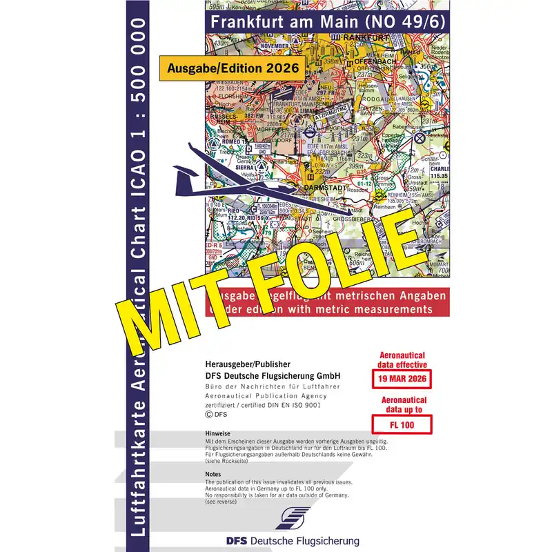 ICAO Segelflugkarte Deutschland, Frankfurt, 2026, gefaltet, mit Folie Neu