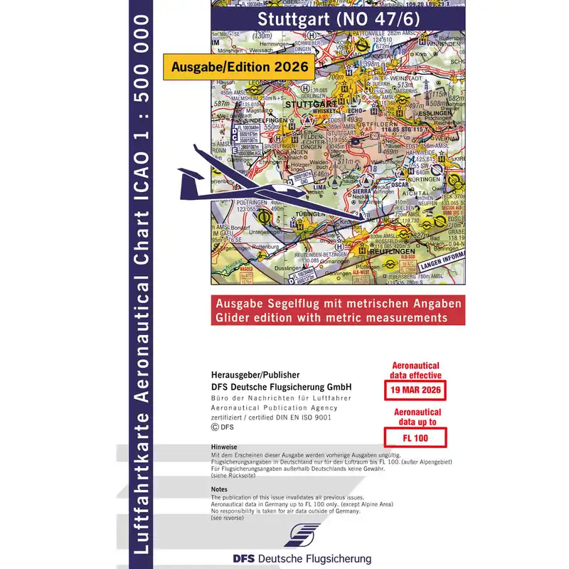 ICAO Segelflugkarte Deutschland, Stuttgart, 2026, gefaltet, ohne Folie Neuheit