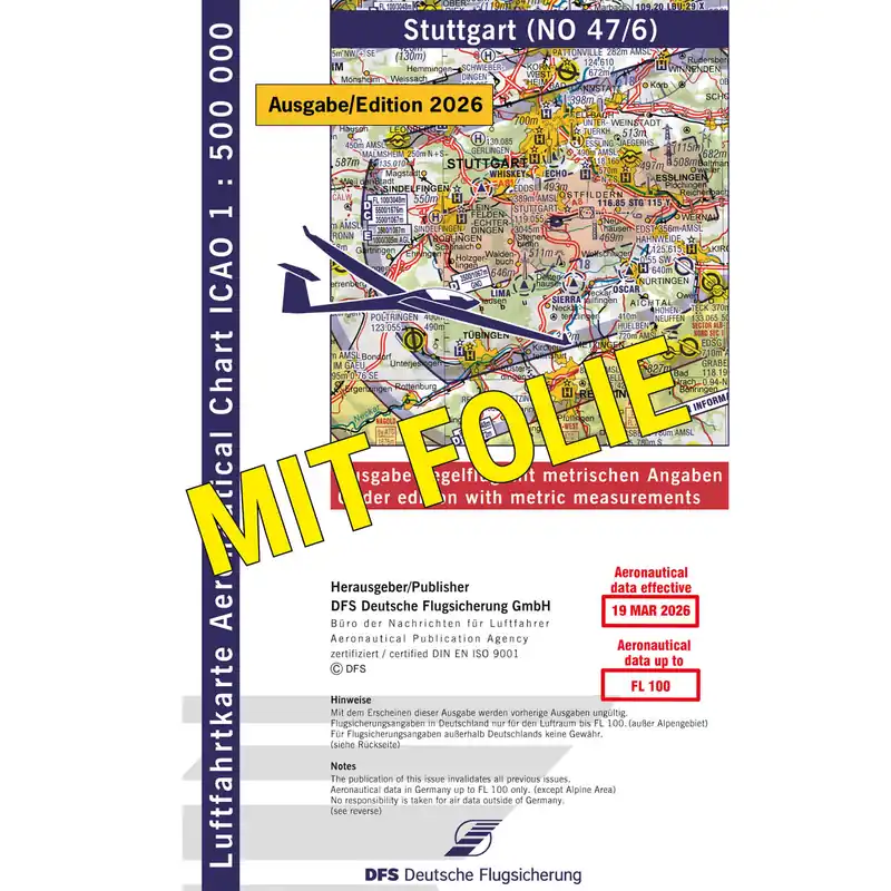 Preisknaller ICAO Segelflugkarte Deutschland, Stuttgart, 2026, plano, mit Folie