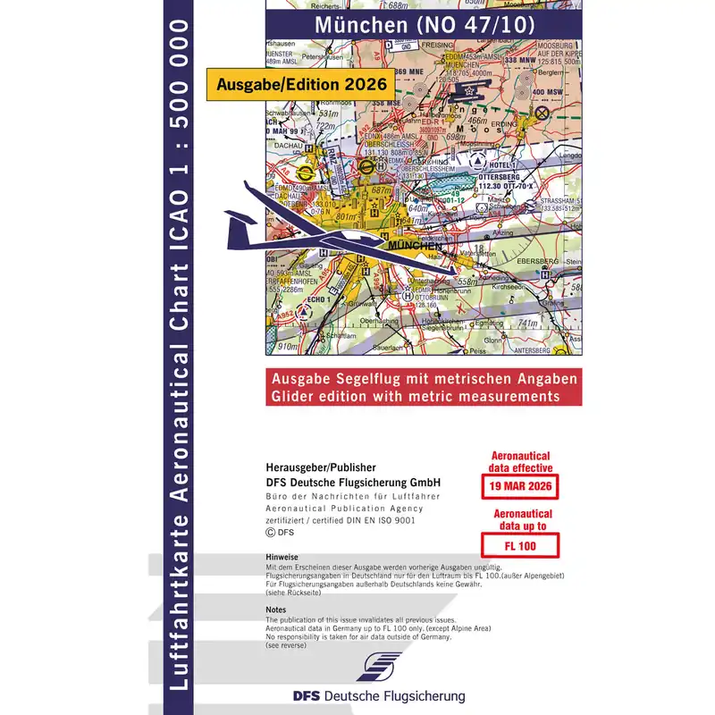 Nur Für Kurze Zeit ICAO Segelflugkarte Deutschland, München, 2026, gefaltet, ohne Folie